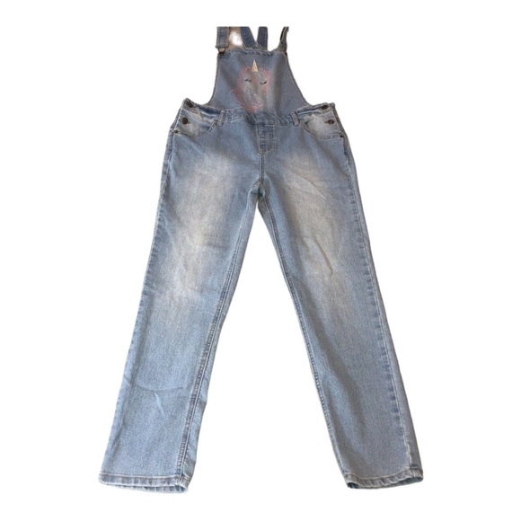 CAT & JACK Girls Embroidered Unicorn Denim Overalls Sz XL 14-16 - Picture 1 of 12